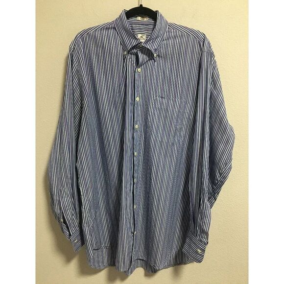 Peter Millar Button Down Shirt Long Sleeve Blue Purple Stripe Cotton Size Large - Picture 1 of 6